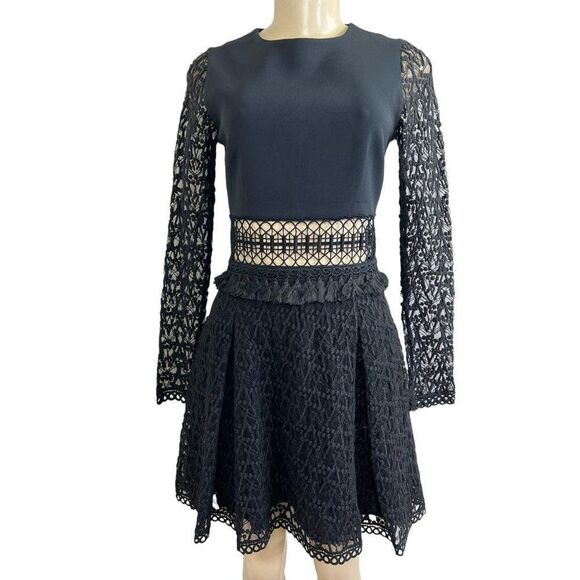 JONATHAN SIMKHAI Black Embroidered-Lace Cutout Waist Mini Dress Size 2 - Picture 2 of 5